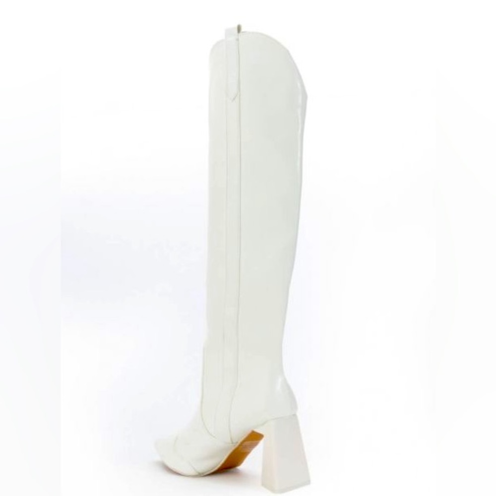 White Leather Knee High Western Cowboy Boots - Picture 3 of 5